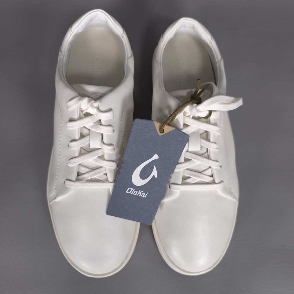 OLUKAI PEHUEA LI ILI New‎ Bright White LEATHER Everyday Sneakers 9 Women Comfort